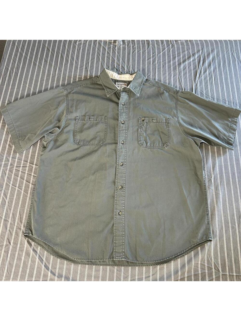 Carhartt Men's 2XL Utility Tradesman Button Up Green Work Shirt Short Sleeve